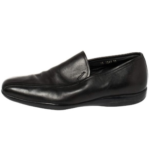 Prada Black Leather Slip On Loafers Driving Shoes Mens Size 8 US Made In Italy - Picture 3 of 15